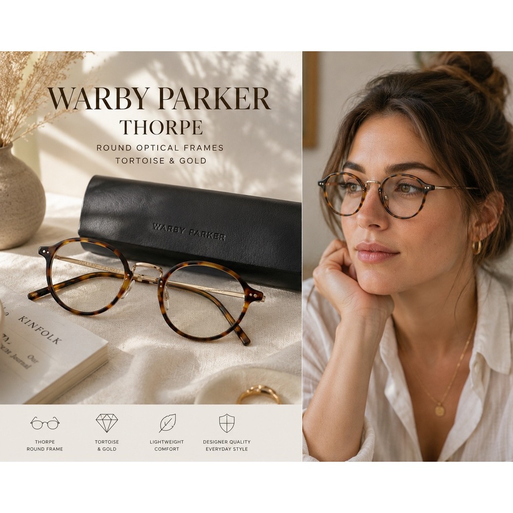 Warby Parker Thorpe Eyeglasses Tortoise Gold Round P3 Optical Frames 47-23
